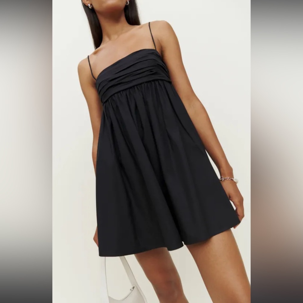 Reformation Catarina Black Babydoll Empire Waist Mini Dress, size 8